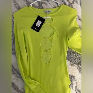 Fashion nova neon yellow body con dress with cut outs